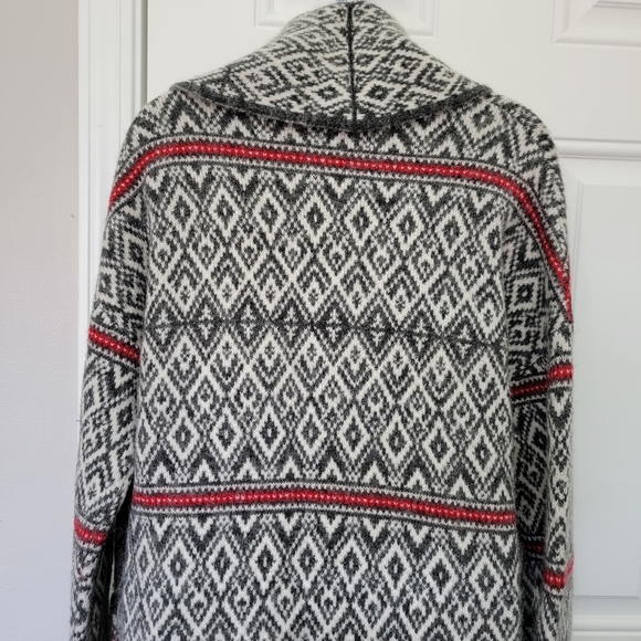 Aspen Wool Blend Faire Isle Nordic Cardigan Sweater Shawl Collar Gray Red Sz M - Picture 6 of 9